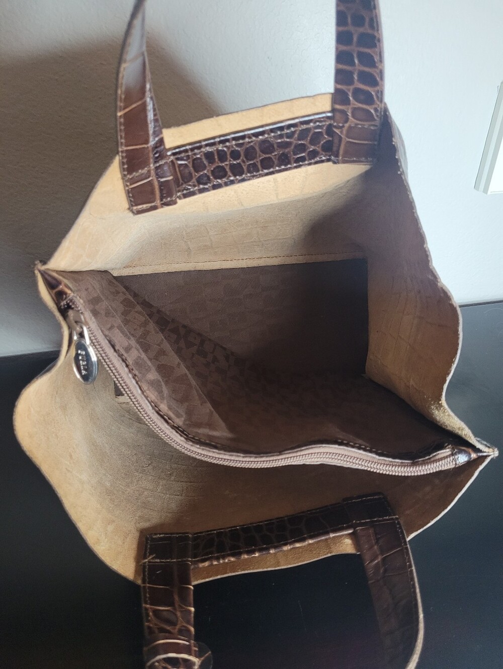 Furla Divide Croc Embossed Leather Tote - Picture 12 of 16